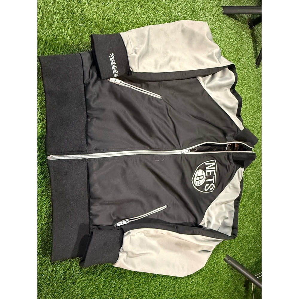 Mitchell‎ Ness Brooklyn Nets NBA Track Jacket Full Zip Men's Small Black Grey
